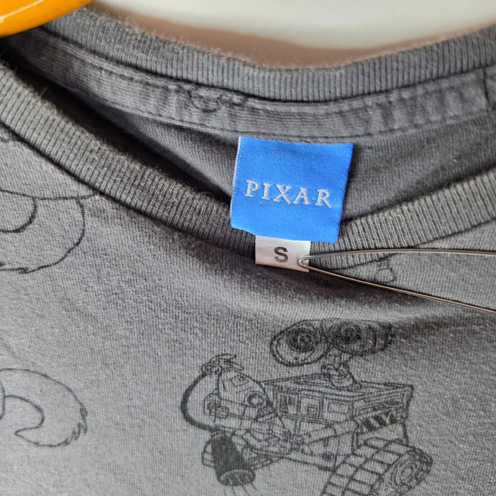 Disney Parks Pixar Allover Print Shirt Adult Small Gray Sulley Wall-E Blue Tag - Picture 2 of 5